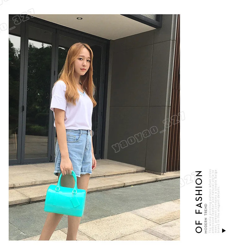 2024 Women Transparent Boston Handbag Candy Color Fashion Girls Jelly PVC Simple Waterproof Silicone Pillow Big Crossbody Bag