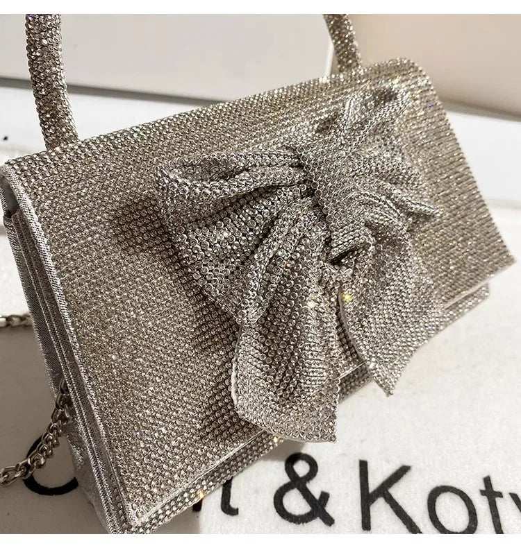 Crystal Shiny Diamond Evening Bag Luxury Glitter Bow Knot High Quality Women Handbag Wedding Party Clutch Purse Shoulder Bag