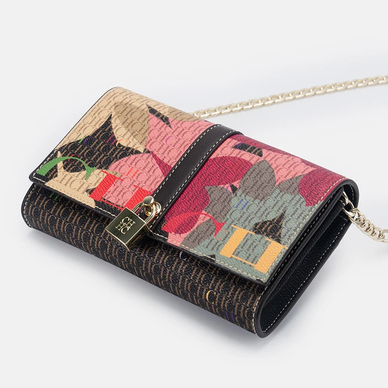 CH Wallet Bag with Floral Letters Printed Lock Design High Quality PU Material Women's 2025 Designer Shoulder Bag