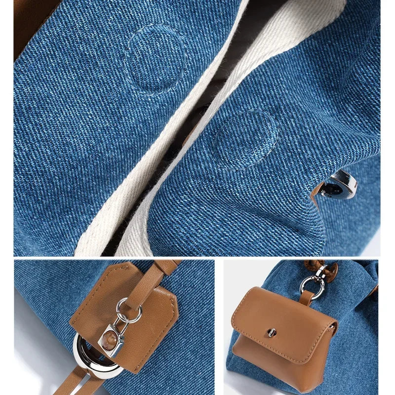 New Denim Series Handbag Fashion Straw Denim Dags for Women Minimalist Crossbody Messenger Designer Luxury Tote Bag Coin Wallet