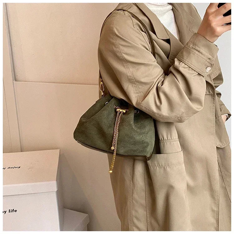 Soft Faux Suede Simple Commuting Crossbody Bags Thread String Women's Handbags 2025 Hot Sale Sewing Sweet Medium Bags for Women