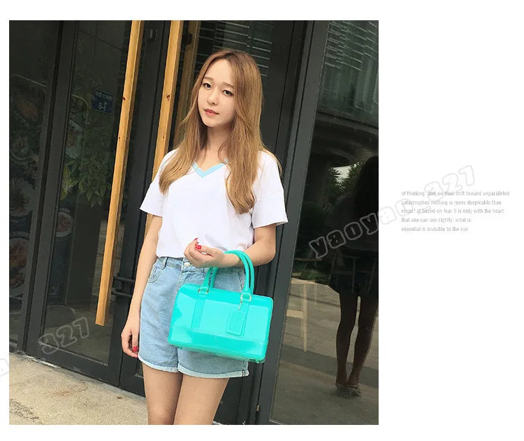 2024 Women Transparent Boston Handbag Candy Color Fashion Girls Jelly PVC Simple Waterproof Silicone Pillow Big Crossbody Bag