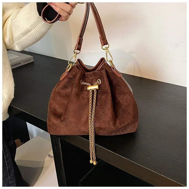 Soft Solid Faux Suede Simple Commuting Crossbody Bags 2025 Hot Sale Sewing Sweet Bags for Women Thread String Women's Handbags