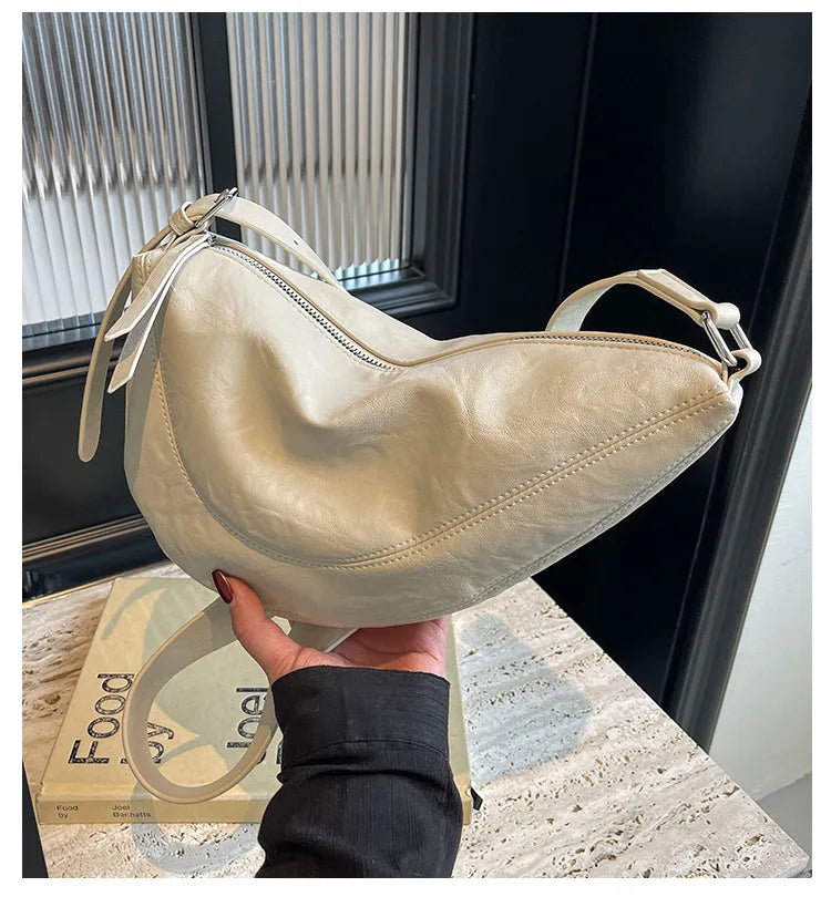 Niche Design Simple Solid Colour Dumpling Bag Women New Fashion Senior Sense PU Leather Shoulder Bag Versatile Crossbody Bag