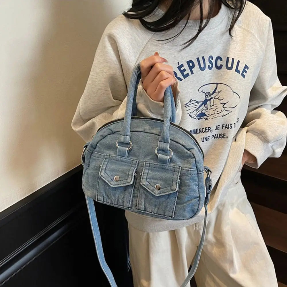 Fashion Handbag Retro Denim Bag Underarm Bag Crossbody Bag Spicy Girl Shoulder Bag Y2K Armpit Bag Washed Jean Bag Shopping