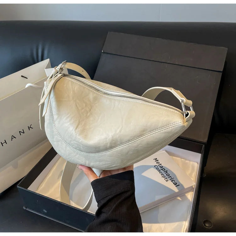 Niche Design Simple Solid Colour Dumpling Bag Women New Fashion Senior Sense PU Leather Shoulder Bag Versatile Crossbody Bag