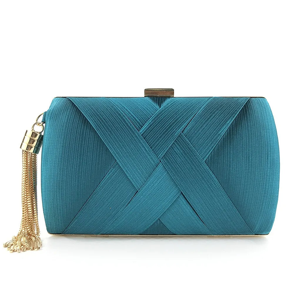 Temperament Luxury Silk Fabric Dinner Handbag Chain Elegant Evening Banquet Bag Square Tassel Bridal Clutch Bag Outdoor