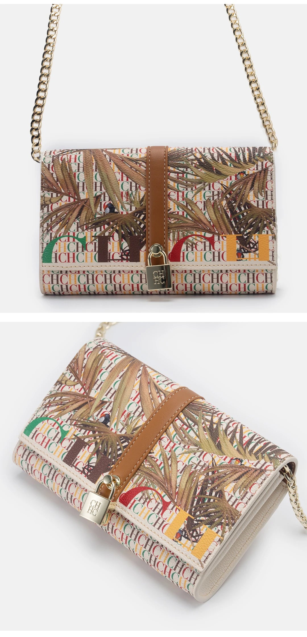 CH Wallet Bag with Floral Letters Printed Lock Design High Quality PU Material Women's 2025 Designer Shoulder Bag