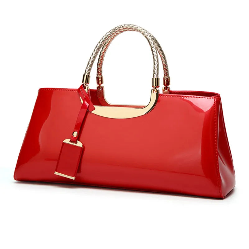 Luxury Designer Handbags Women 2024 High-end Evening Party Clutch Bag Ladies Bright Patent Leather Top Handle Underarm Bags