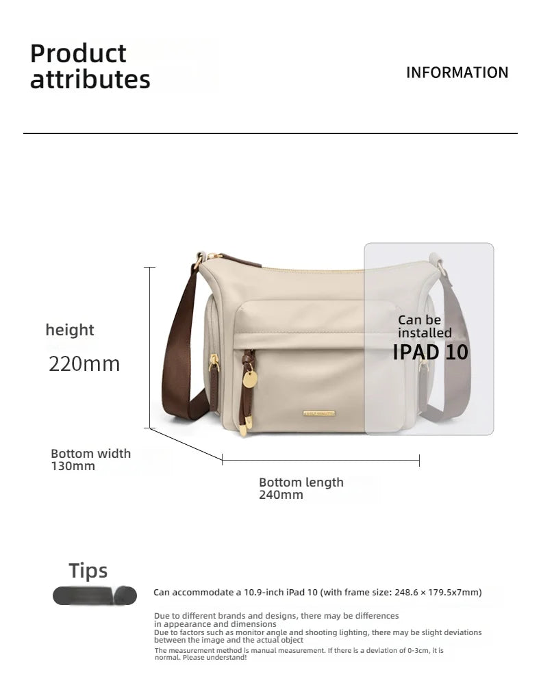 GOLF Quality Women's Waterproof Oxford Crossbody Bag Casual Multifunctional Shoulder Messenger Handbag Fashionable Sling Bag