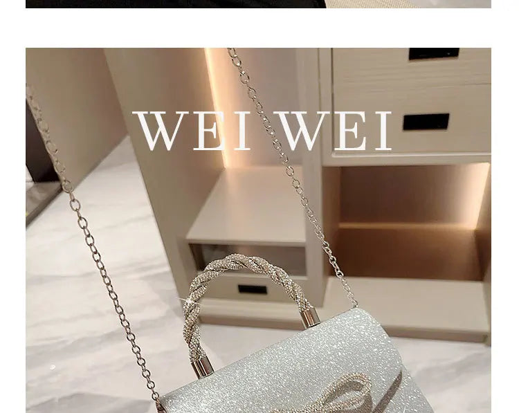 Evening Bag Dress Versatile European and American Clutch Bag Crossbody Celebrity Fashion Diamond Bow Chain Bag Lady Handbag