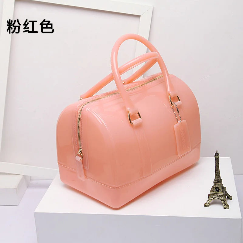 2024 Women Transparent Boston Handbag Candy Color Fashion Girls Jelly PVC Simple Waterproof Silicone Pillow Big Crossbody Bag