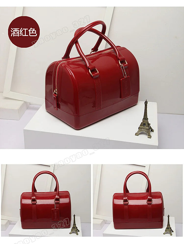 2024 Women Transparent Boston Handbag Candy Color Fashion Girls Jelly PVC Simple Waterproof Silicone Pillow Big Crossbody Bag