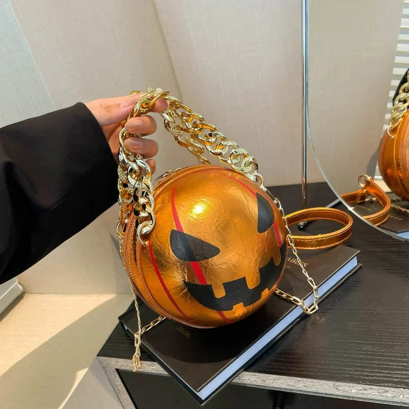 Thick Chain Handbag Clutch Bag 2024 New Halloween Handbag Purse Ghost Festival Pumpkin Crossbody Bag Lady Mini Phone Bag
