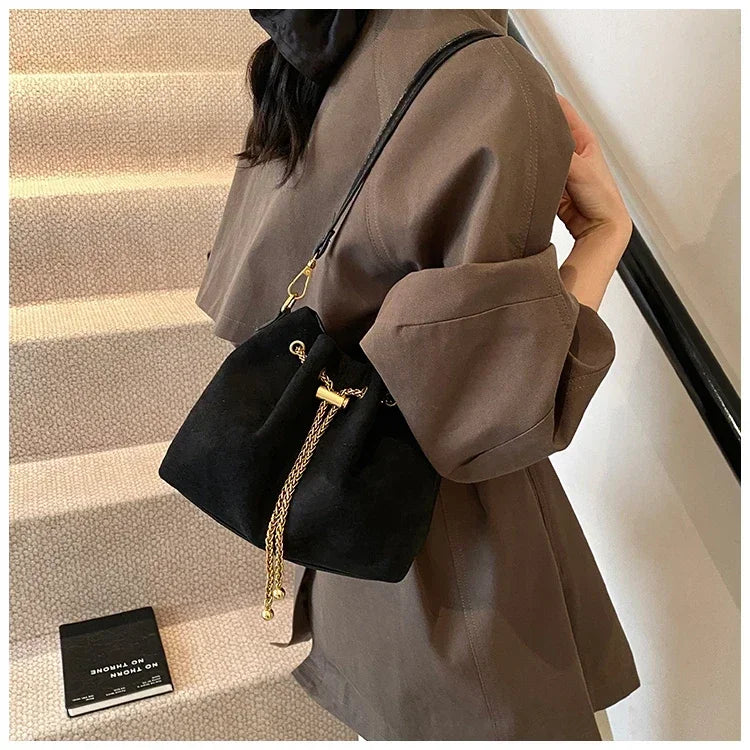 Soft Solid Faux Suede Simple Commuting Crossbody Bags 2025 Hot Sale Sewing Sweet Bags for Women Thread String Women's Handbags