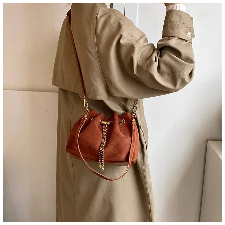 Soft Faux Suede Simple Commuting Crossbody Bags Thread String Women's Handbags 2025 Hot Sale Sewing Sweet Medium Bags for Women