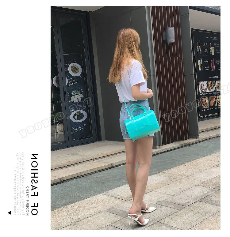 2024 Women Transparent Boston Handbag Candy Color Fashion Girls Jelly PVC Simple Waterproof Silicone Pillow Big Crossbody Bag