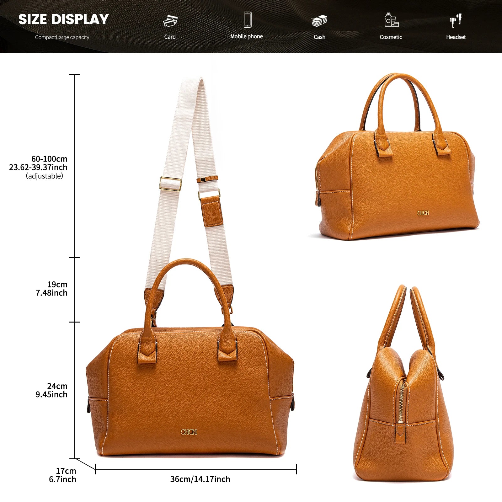 CHCH Women's Crossbody Bag Autumn Large Capacity Pillow Bag Hidden Blue Zipper Wide Shoulder Strap Travel Bag