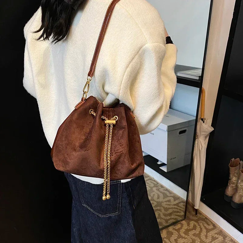 Soft Solid Faux Suede Simple Commuting Crossbody Bags 2025 Hot Sale Sewing Sweet Bags for Women Thread String Women's Handbags