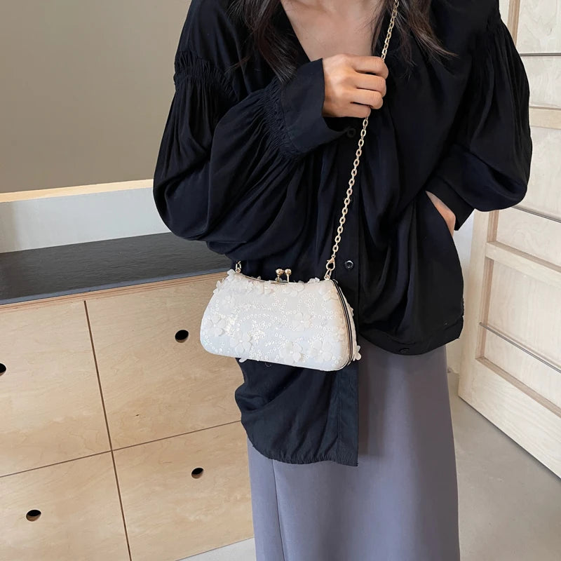 LEFTSIDE Chinese Style Small Cloth Shoulder Bags for Women 2024 Luxury Fashion Handbags Quality Chain Evening Crossbody Bag