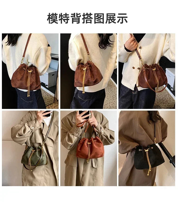 Soft Faux Suede Simple Commuting Crossbody Bags Thread String Women's Handbags 2025 Hot Sale Sewing Sweet Medium Bags for Women