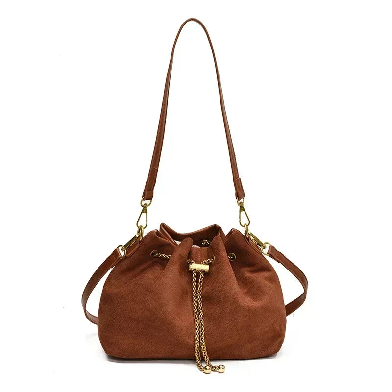 Soft Faux Suede Simple Commuting Crossbody Bags Thread String Women's Handbags 2025 Hot Sale Sewing Sweet Medium Bags for Women