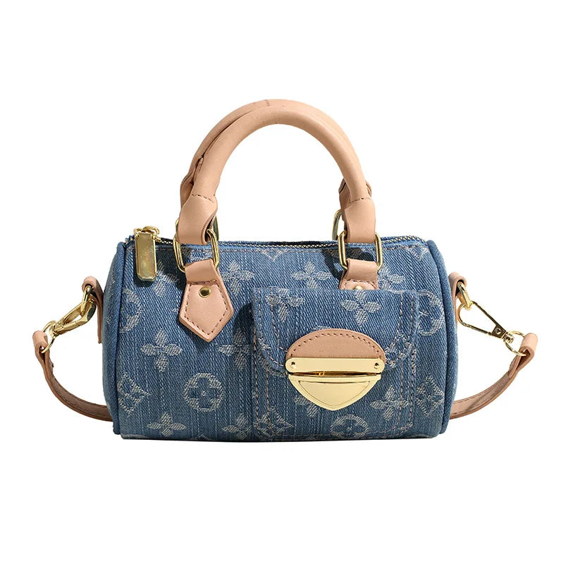 Denim Bag Women's New Foreign Style Versatile Messenger Bag Fashionable Portable Cylinder Bag