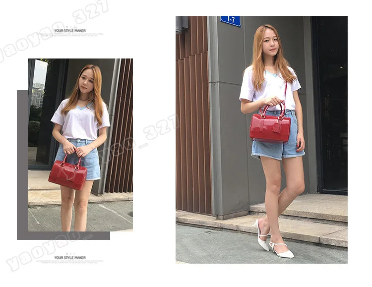 2024 Women Transparent Boston Handbag Candy Color Fashion Girls Jelly PVC Simple Waterproof Silicone Pillow Big Crossbody Bag