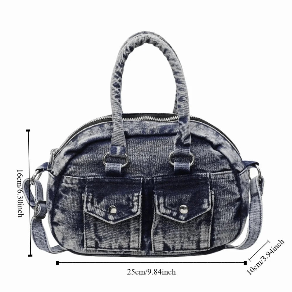 Fashion Handbag Retro Denim Bag Underarm Bag Crossbody Bag Spicy Girl Shoulder Bag Y2K Armpit Bag Washed Jean Bag Shopping
