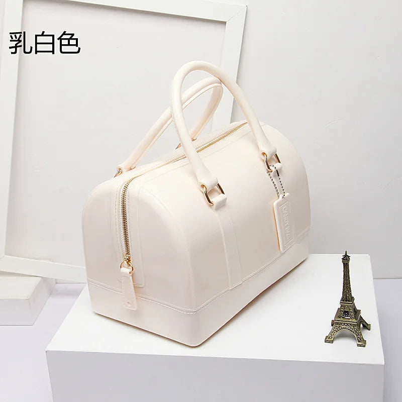 2024 Women Transparent Boston Handbag Candy Color Fashion Girls Jelly PVC Simple Waterproof Silicone Pillow Big Crossbody Bag