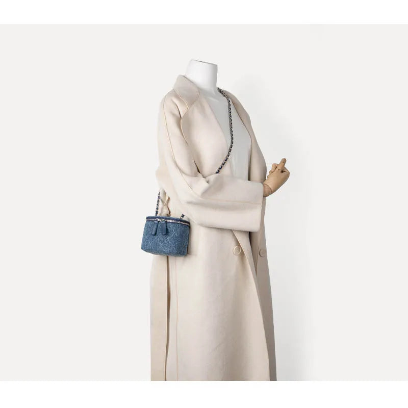 Denim Female Retro Unisex Mini Diamond Jean Check Chain Small Square Crossbody Bags Handbags Letter Shoulder Shopper Purse