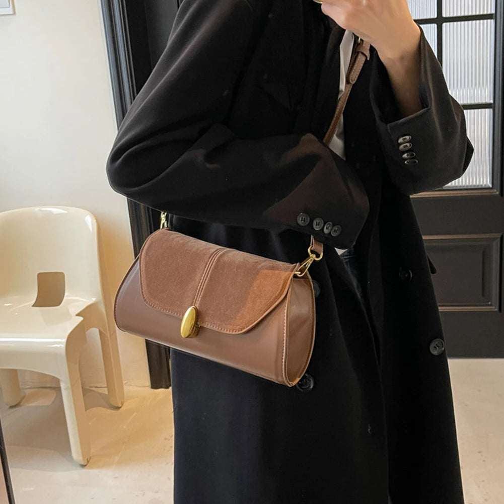 Fashion PU Shoulder Bag Stylish Crossbody Bag Adjustable Strap Vintage Small Tote Bag Trendy Commuting Bag Slouchy Hobo Bag