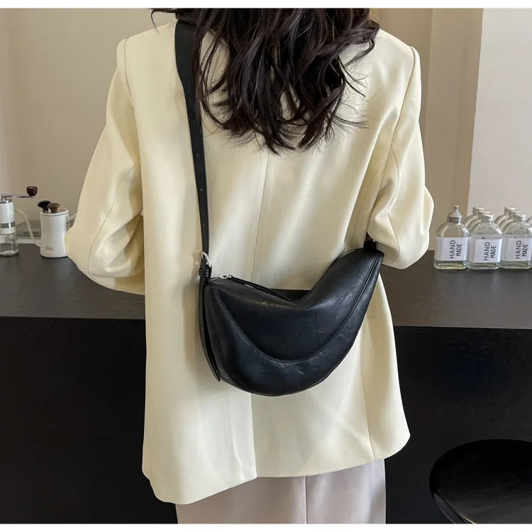 Niche Design Simple Solid Colour Dumpling Bag Women New Fashion Senior Sense PU Leather Shoulder Bag Versatile Crossbody Bag