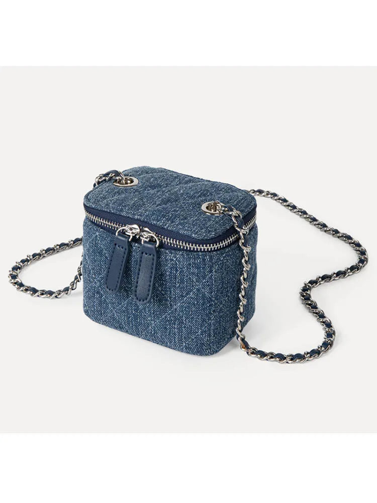 Denim Female Retro Unisex Mini Diamond Jean Check Chain Small Square Crossbody Bags Handbags Letter Shoulder Shopper Purse