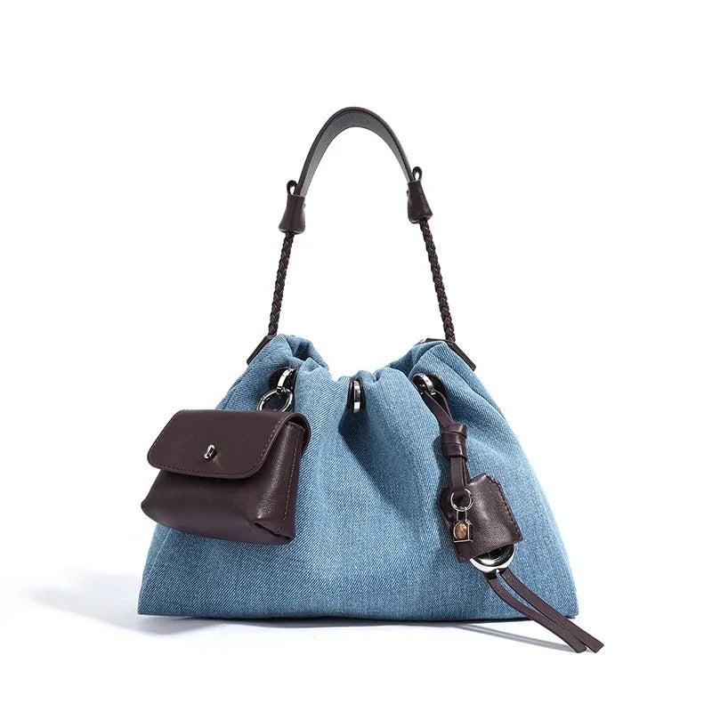 New Denim Series Handbag Fashion Straw Denim Dags for Women Minimalist Crossbody Messenger Designer Luxury Tote Bag Coin Wallet