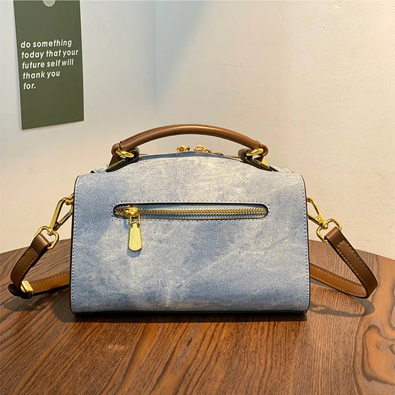 Artificial Leather Retro Unisex Large Capacity Blue Handbag Shoulder Crossbody Messenger Bags Doctor Boston Women Purse