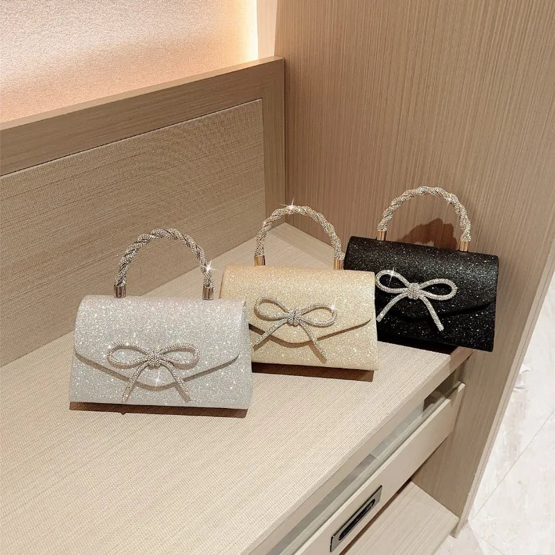 Evening Bag Dress Versatile European and American Clutch Bag Crossbody Celebrity Fashion Diamond Bow Chain Bag Lady Handbag