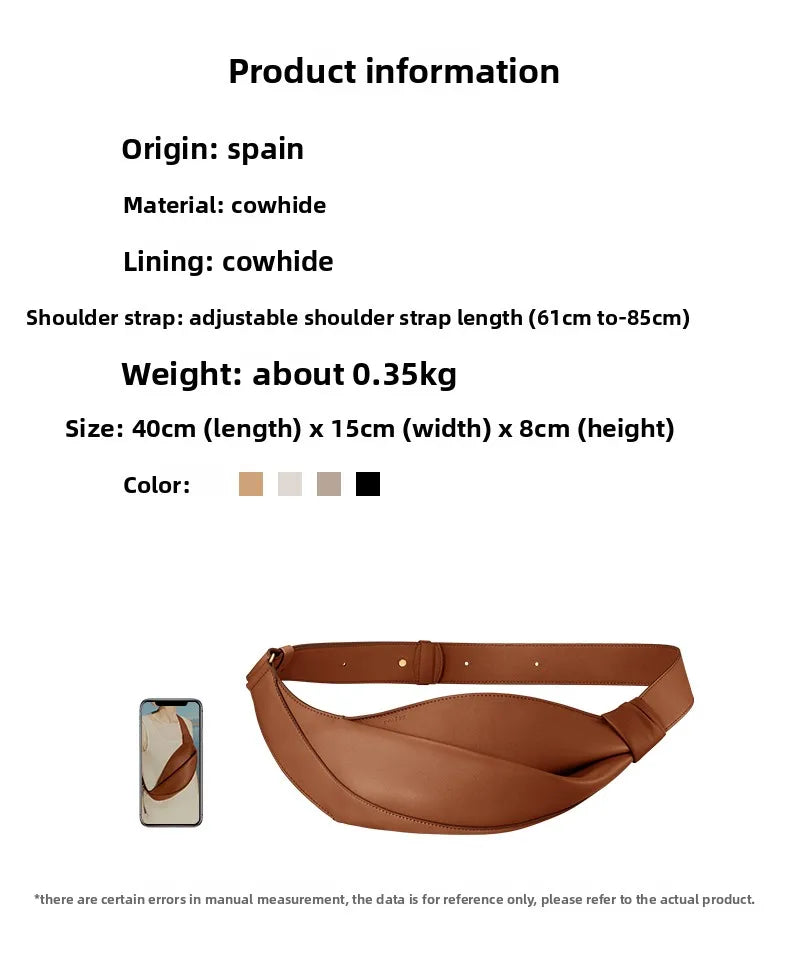 New large capacity pillow shaped personalized niche travel smooth cowhide crossbody bag