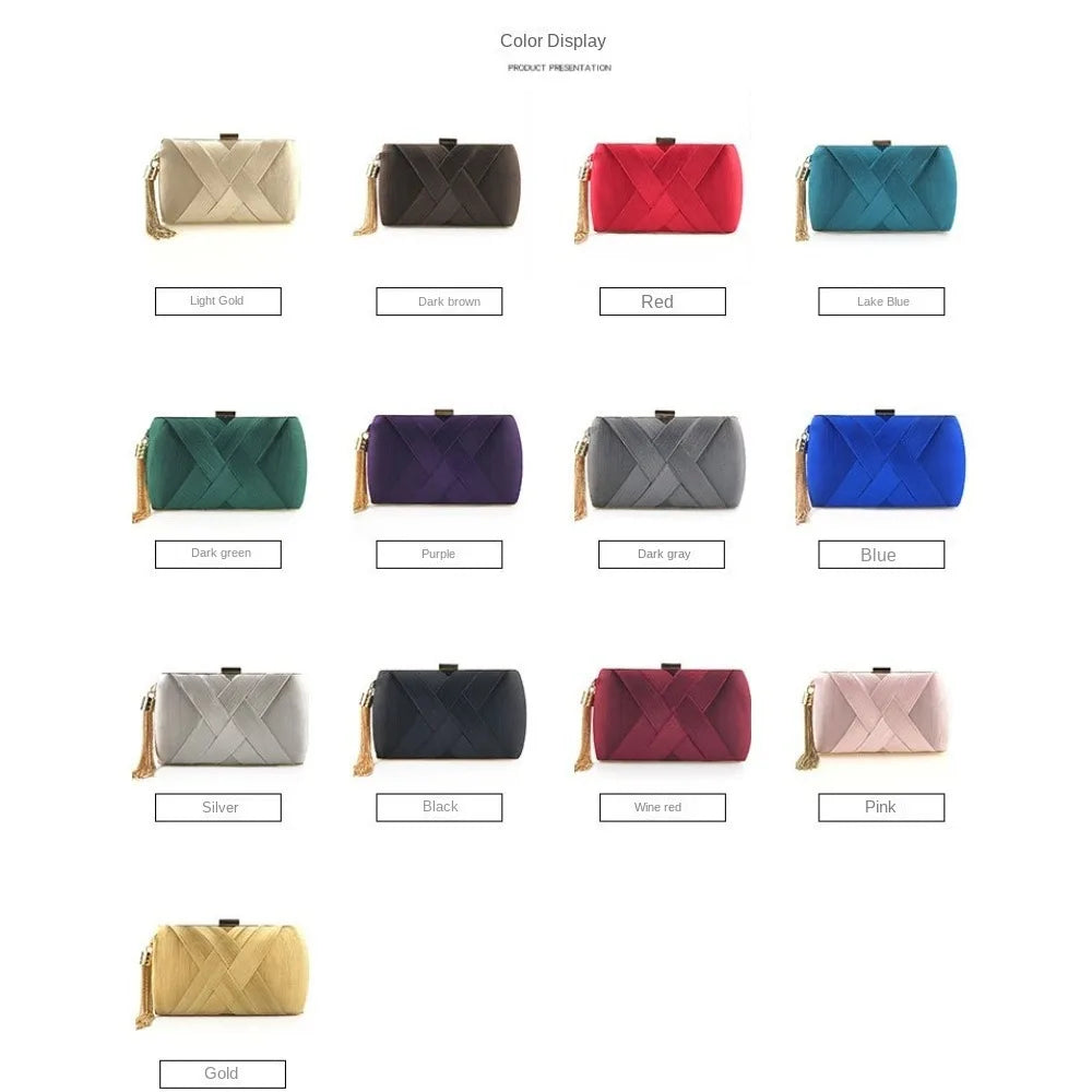 Temperament Luxury Silk Fabric Dinner Handbag Chain Elegant Evening Banquet Bag Square Tassel Bridal Clutch Bag Outdoor