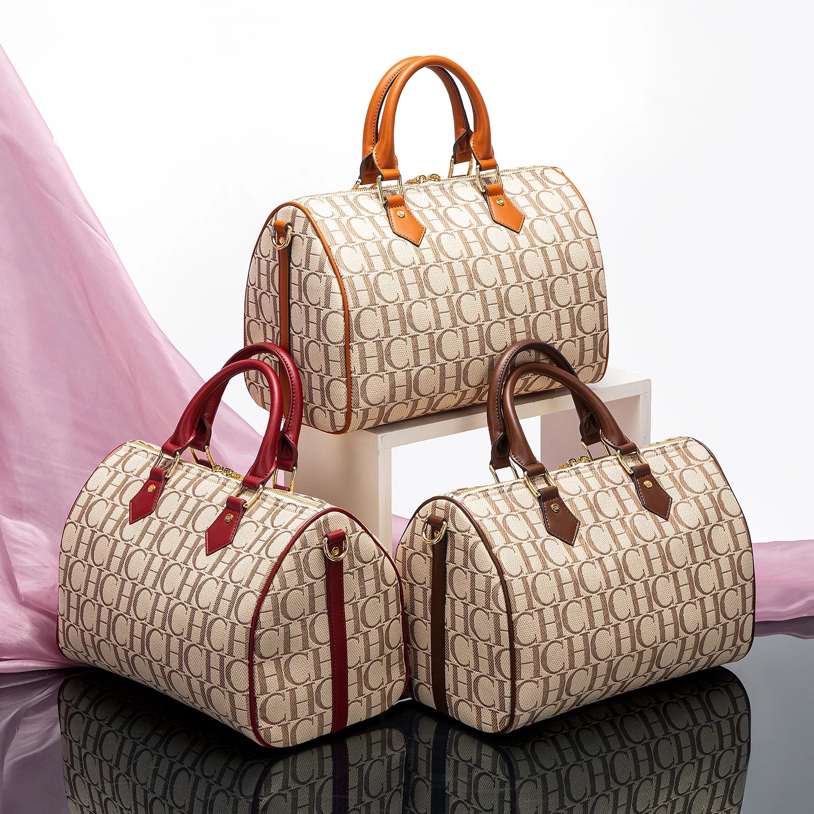 CHCH Women's Pillow Bag Autumn/Winter New Collection Letter Handbag Brown Boston Bag