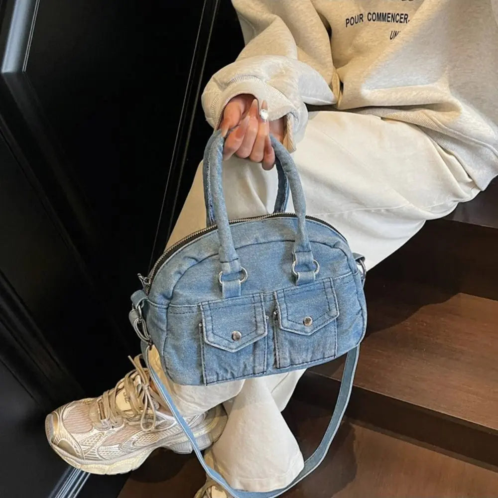 Fashion Handbag Retro Denim Bag Underarm Bag Crossbody Bag Spicy Girl Shoulder Bag Y2K Armpit Bag Washed Jean Bag Shopping