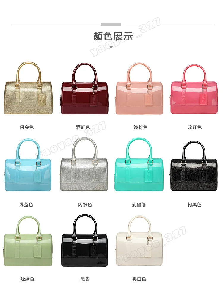 2024 Women Transparent Boston Handbag Candy Color Fashion Girls Jelly PVC Simple Waterproof Silicone Pillow Big Crossbody Bag