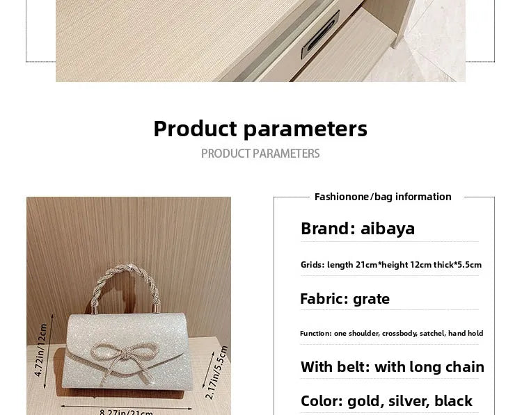 Evening Bag Dress Versatile European and American Clutch Bag Crossbody Celebrity Fashion Diamond Bow Chain Bag Lady Handbag