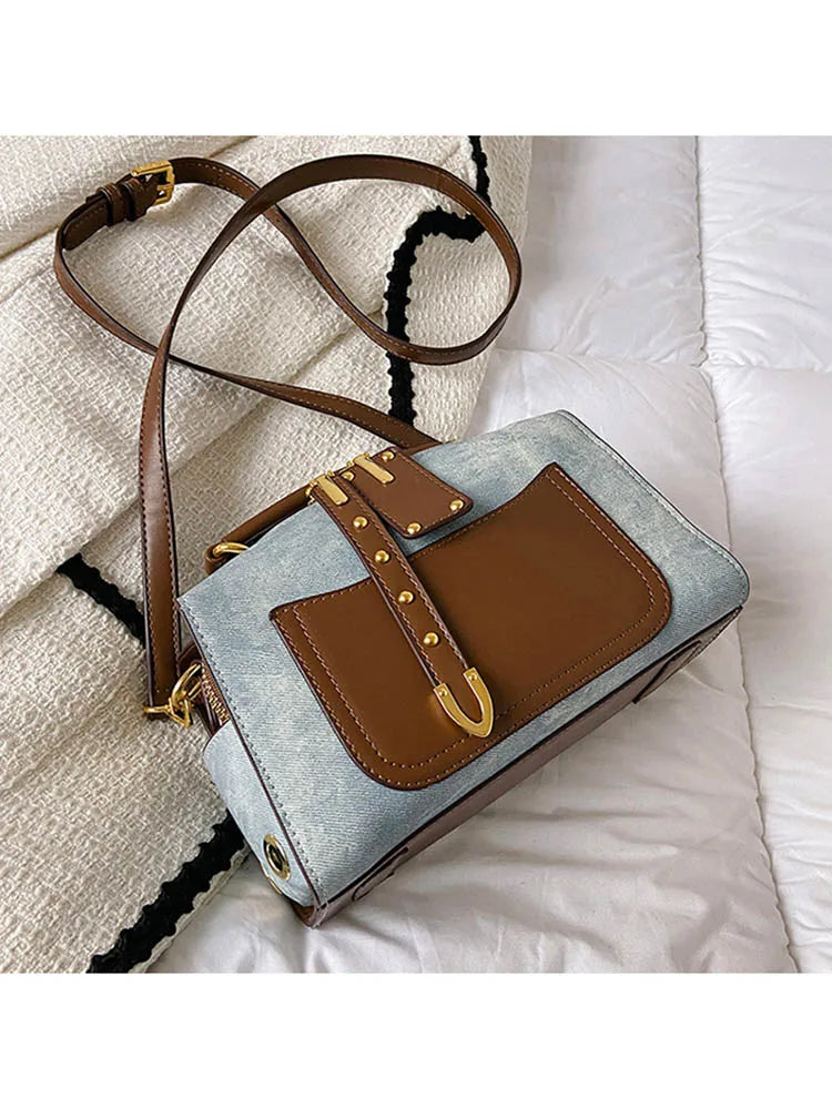 Artificial Leather Retro Unisex Large Capacity Blue Handbag Shoulder Crossbody Messenger Bags Doctor Boston Women Purse