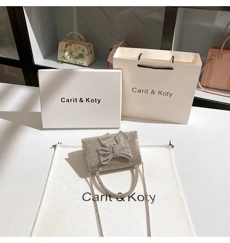 Crystal Shiny Diamond Evening Bag Luxury Glitter Bow Knot High Quality Women Handbag Wedding Party Clutch Purse Shoulder Bag