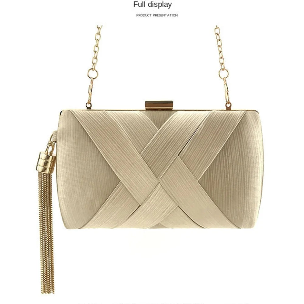 Temperament Luxury Silk Fabric Dinner Handbag Chain Elegant Evening Banquet Bag Square Tassel Bridal Clutch Bag Outdoor