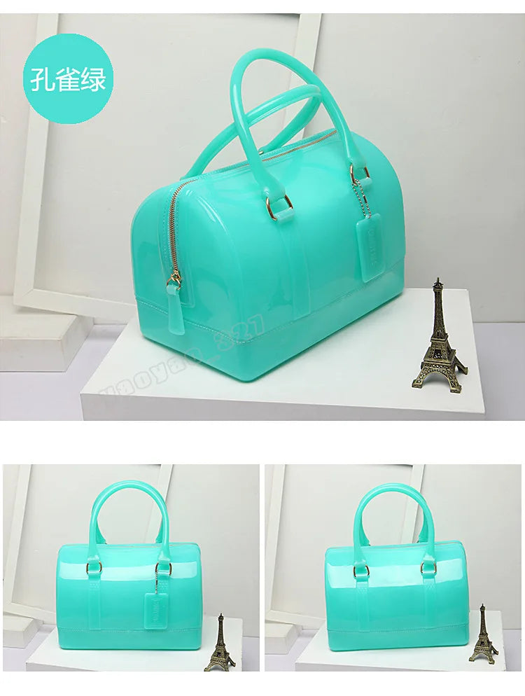 2024 Women Transparent Boston Handbag Candy Color Fashion Girls Jelly PVC Simple Waterproof Silicone Pillow Big Crossbody Bag