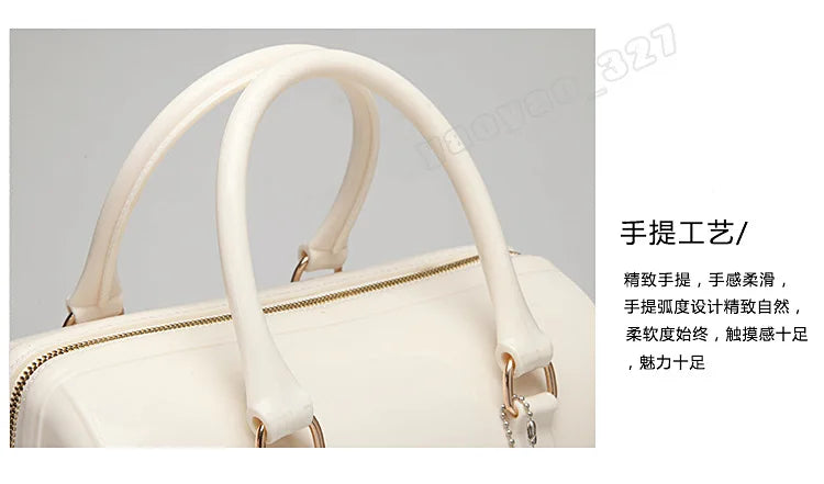 2024 Women Transparent Boston Handbag Candy Color Fashion Girls Jelly PVC Simple Waterproof Silicone Pillow Big Crossbody Bag