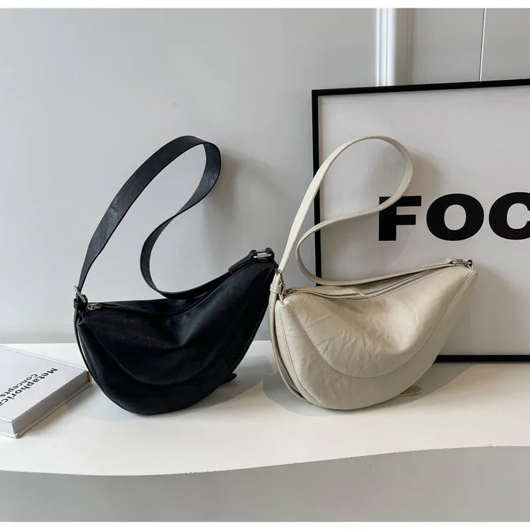 Niche Design Simple Solid Colour Dumpling Bag Women New Fashion Senior Sense PU Leather Shoulder Bag Versatile Crossbody Bag