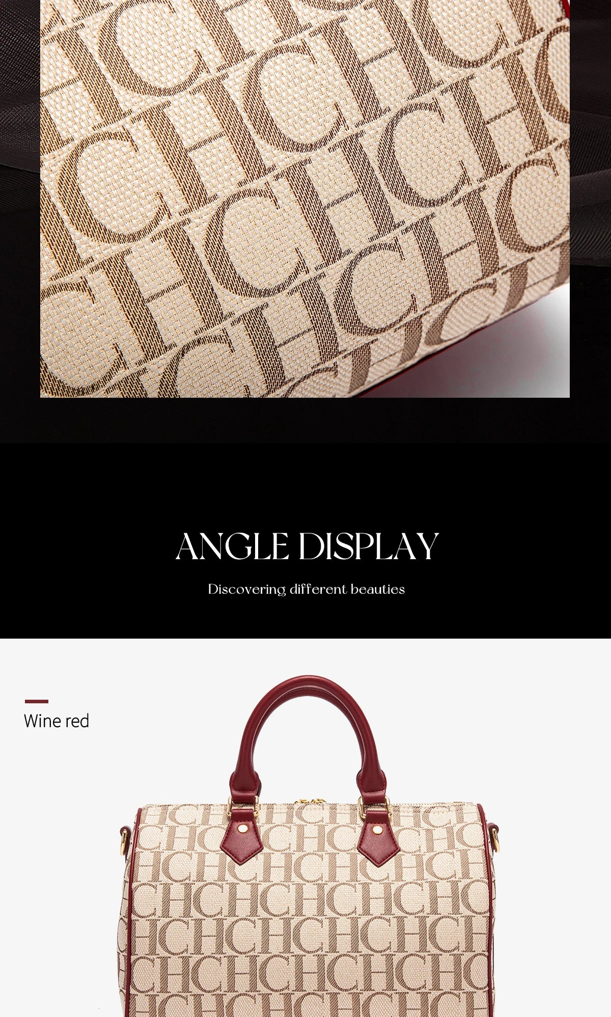 CHCH Women's Pillow Bag Autumn/Winter New Collection Letter Handbag Brown Boston Bag